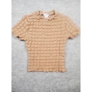NWT Juniors Persaya S Taupe Short Sleeve Popcorn Top Super Stretchy